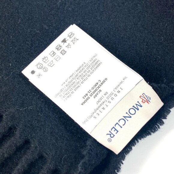 MONCLER logo fringe Scarf wool Black/White - Picture 8 of 14